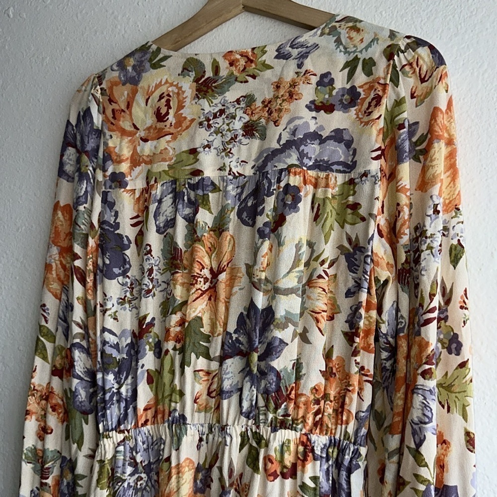 Kivari Aster Floral Orange Long Sleeve Mini Dress Sz. S - Picture 8 of 10
